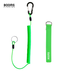 Booms Fishing T01 2M Coiled Lanyards Carabiner Clip with Rod Straps for Fishing Rod and Landing Net