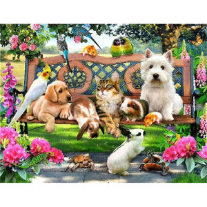 500/1000/1200/2000PCS Jigsaw Puzzle Peaceful Cat Dog Garden Scene For Adults Ideal For Stress Relief And Relaxation
