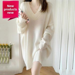 YILU | Extra Large Size 300 Pounds Casual V-Neck Long Sweater for Women Autumn Winter Loose Korean Style Concealing