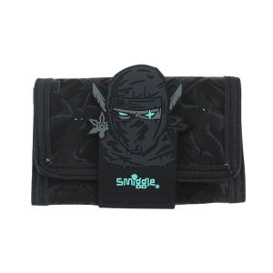 Austria Smiggle กระเป๋าสตางค์สำหรับเด็กกระเป๋าสตางค์น่ารักสำหรับเด็กผู้ชายมี3กระเป๋าเงินแบบพับใส่นินจาสีดำ5นิ้ว