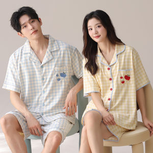MiiOW | Pure Cotton Short Sleeve Sleepwear For Couples Autumn Summer New Style Large Size Home Clothes Men Women Cool Feeling Can Wear Outdoors