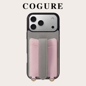 COGURE Luxury Leather Phone Case for  17/16/15Promax Womens Crossbody Neck Strap Card Holder Stand Full Cover Anti-Fall