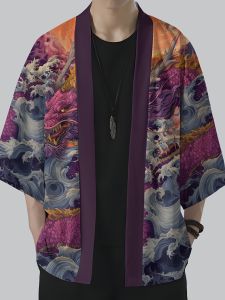 Áo Kimono Nam Mùa Hè Thời Trang Giản Dị Nhẹ Thoáng Khí Thiết Kế In 3D Ngoài Trời Dạo Phố Polyester Jubba Thobe
