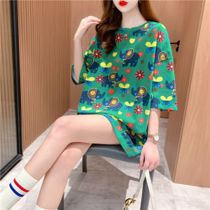 2024 Early Spring Summer Trendy Cartoon Elephant Short Sleeve T-Shirt Korean Style round Neck Casual Loose Fit Womens Top