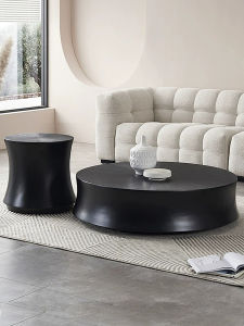 Modern Minimalist Black Wooden Coffee Table round Shape Luxury Living Room Furniture Compact Size Storage Space Artistic Design