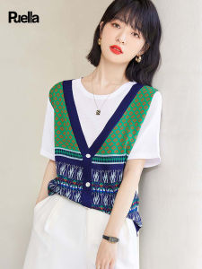 puella | Vintage Imitation Layered Ice Silk T-shirt Short Sleeve Womens Summer Shirt