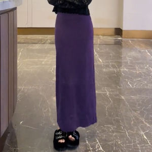 Elegant Deep Purple Midi Skirt High Waist Draped Light Maturity Spring Autumn Season Commute Style Korean Version Half Body Skirts