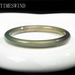 TIMESWIND Natural Ice Sense Brazilian Agate Thin Round Women Matcha Green Bangle for Gift Fashion Jewelry with Certificate