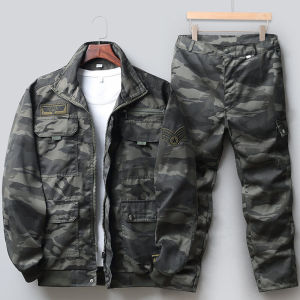 Mens Work Uniform Camouflage Jacket Loose Fit Autumn Spring Workwear Durable Military Training Suit Set Casual Style