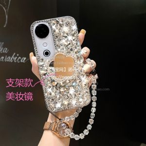Luxury Rhinestone Creative Beauty Mirror Stand Anti-Fall Protection Case for VivoS20 S20Pro Mini Personalized Phone Cover