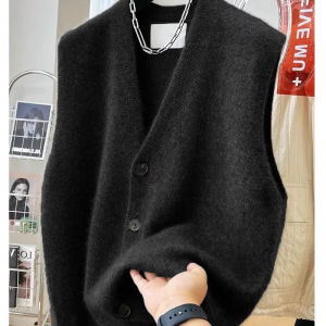 Áo Len Lông Gấu Màu Xám Không Tay Cổ Chữ V Cho Nữ Áo Khoác Ngoài Thường Ngày Áo Len Lông Gấu Thời Trang Xuân Thu Cho Nữ