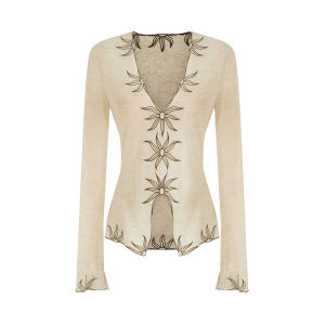 Retro Embroidered V-neck Slimming Knitted Top