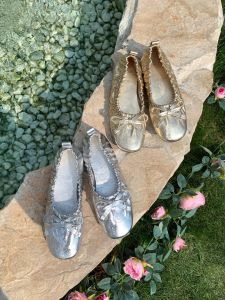 CAIZINI | French Round-Toe Flap Pleated Bow Flat Shoe