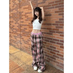 LIUBU | American Retro Letter Plaid Loose Comfortable Straight Leg Trousers