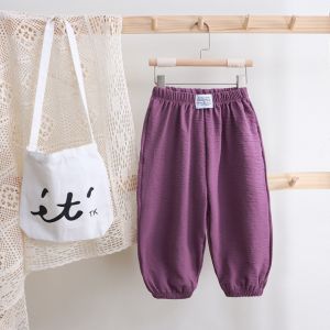 กางเกงขายาวทรงหลวมสำหรับเด็กชายและเด็กหญิง ทรงหลวม สไตล์ฤดูร้อน กางเกงขายาวผ้าผสมระบายอากาศได้ดี ทรงเข้ารูป สีพื้น