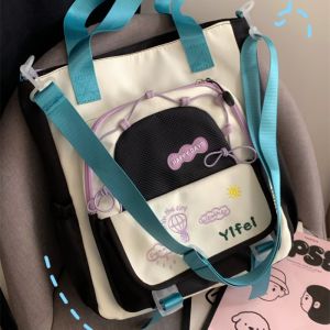 Cute Contrast Color  Style Slant Crossbody Bag Large Capacity Tote Bag for Student Class And Tutorial in Japanese College Wind