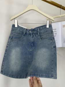 กระโปรงยีนส์ทรงเอเอวสูง กระโปรงสั้นทรงเอสไตล์วินเทจ แฟชั่นฤดูร้อน กระโปรงทรงเอเข้ารูป กระโปรงสั้นทรงเอเข้ารูป