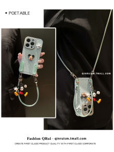 QinRui Ins Wave Dot 3D Doll Leather Phone Case for  13 12 Creative Pendant 16 Female 14 pro Max Full Cover Soft Edge Phone Case