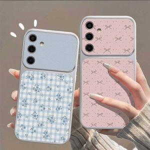 AKABEILA | Blue Folwer Bow Phone Case For Samsung S25 Ultra S26 S24 S23 FE Plus A57 A56 A37 A36 A17 A07 A06 A26 Cover Shockproof Lambskin