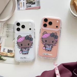Sanrio | Sanrio Hello Kitty Black Skin Leopard Print IMD Phone Case For iPhone 14 15 16 17 Pro Max Double Sided Printing Shockproof Cover