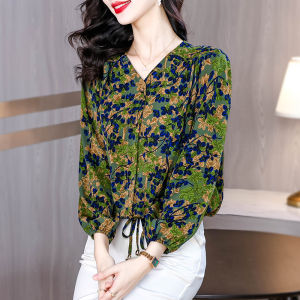 DAIXIANGFEIZI | Elegant Print Mothers Satin Blouse