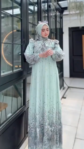 DRESS AZZURA 3 SET GAMIS PREMIUM FULL PURING BUNGA MEWAH / GAMIS TERLARIS 2025 / GAMIS JUMBO LD140 COD FREE ONGKIR