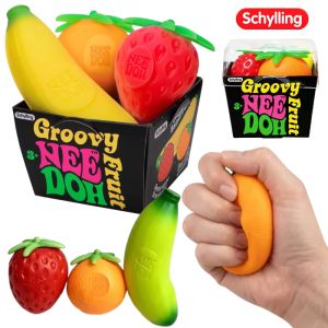 Schylling Nee Doh Groovy Fruit Squishy Toy TPR Banana Orange Strawberry Slow Rising Anxiety Relief Relaxing Accessory for Adult