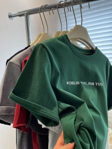 150.00kg Plus Size Plus Size Ladies Padded Short Sleeve T-Shirt Female Fall and Winter Covering Belly Thin Western Style Warm Inner Bottoming Shirt Tops