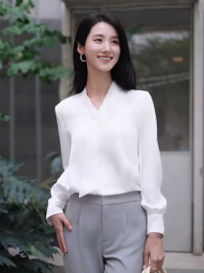 LANDI | French Elegant Commuter V-neck Belted Long Sleeve Shirt for Women
