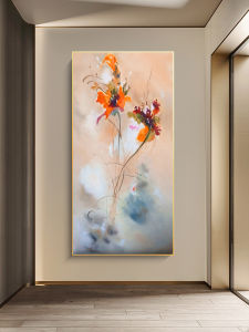 Original GY.ART Bud Blossom Hand-Painted Oil on Canvas Modern Minimalist Style Entrance Hall Decorative Artwork with Frame