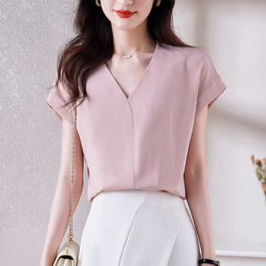 Luxury Silk V-Neck Solid Color Shirt