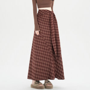 DAIXIANGFEIZI | Chân Váy A-line Ôm Body Kiểu Caro Flannel