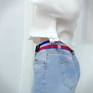 Fashion Nonporous Square Buckle Versatile Wild Leather Belt Canvas Material Invisible and Seamless Belt
