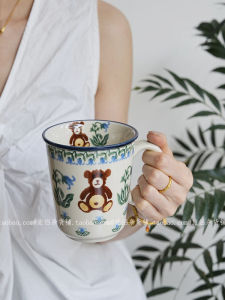Retro Glazed Ceramic Bear Bellflower Large Capacity Mug Cute Breakfast Raspberry Freshness Home Use Water Cup Single Ear Handle