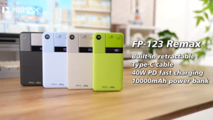 REMAX FP-123 10000mAh PD40W Super Fast Charging Power bank with Retractable Type-C Cable Digital Display Powerbank