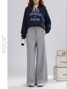 YOUXIANG | Quần Tây Dày Cao Waist Đơn Giản Màu Xám Phong Cách Retro Mùa Đông
