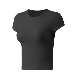 Womens Yoga T-Shirt Summer High Elasticity Outdoor Running Sport Short Sleeve Training Fitness Upper Apparel Breathable Quick Dry