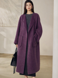 Roey s house | Warm Wool Blend Coat with Scarf Collar and Mid-Length Design