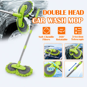 Telescopic Double Head Car Wash Mop 55–121cm 360° Rotatable Adjustable Telescopic Wash Mop Dual-Head Detachable Soft Chenille Fibers Brush Head Tough On Dirt Mop 伸缩式双头洗车拖把