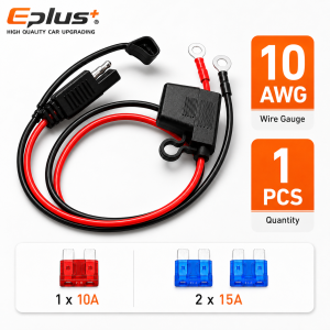 Eplus Thick Gauge SAE to O Terminal Battery Cable 60cm 10/12/14/16/18AWG Overload Protection Fuse for Off-Road ATV & Camper