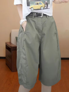 Shalldoer | Slimming Five-Quarter Casual Trousers For Short Women Summer Thin Large Size Pear Body Shape Fat MM Workwear Pants High Waist Straight Leg