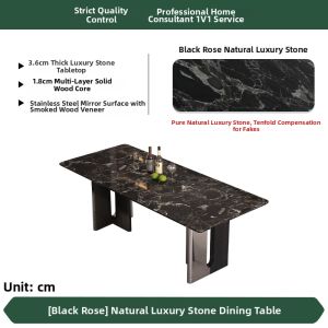 DELIANSHANGPIN | Luxury Italian Style Solid Wood Inlaid Black Rectangular Dining Table