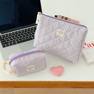 Cute Large Capacity Plaid Makeup Bag Womens Travel Toiletry Bag Student Storage Bag Portable Washing Kit Bag  Style