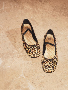 Genuine Leather and Horsehair Leopard Print Ballet Flats with Square Toe Bow Detailing