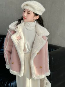 Thickened Suede Coat for Girls Autumn Winter New Style Fur And Leather Integrated Fleece Lined Korean Version Childrens Clothing