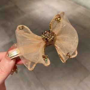 Elegant Water Diamond Butterfly Knot Net Hair Clip Popular Duckbill Top Clip Hair Accessories for Women Fringe Hair Clamp