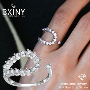 BXINY Full Moissanite Rings 100% S925 Silver For Women Certified Lab-grown Diamond Classic Open Wedding Bands Fine Jewelry Gifts