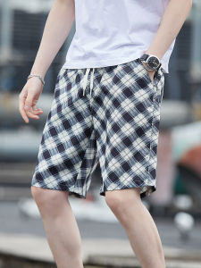 Quần Short Kẻ Caro Mùa Hè Mỏng Màu Tương Phản Thường Ngày Cỡ Lớn 5 Rộng Rãi Bãi Biển Lưới Quần Năm Điểm