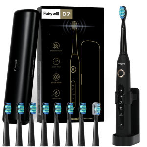 Fairywill FW507 Electric Sonic Toothbrush USB Charger Tooth 8Brush Replacement Waterproof Electronic Toothbrush with Travel Case