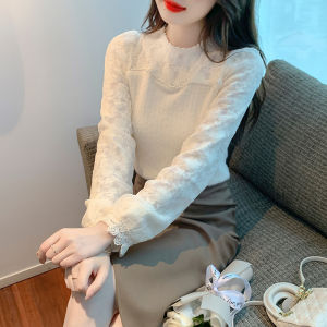 2022 New Fashionable Foreign Style French Hollow Lace Stitching Long Sleeve Top Womens Inner Sweater Bottoming Shirt